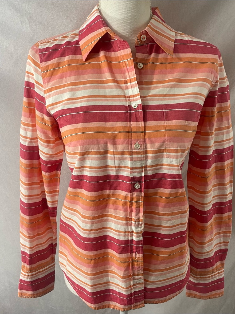 J. Crew Striped Button-Down Shirt in Pink, Orange and Cream